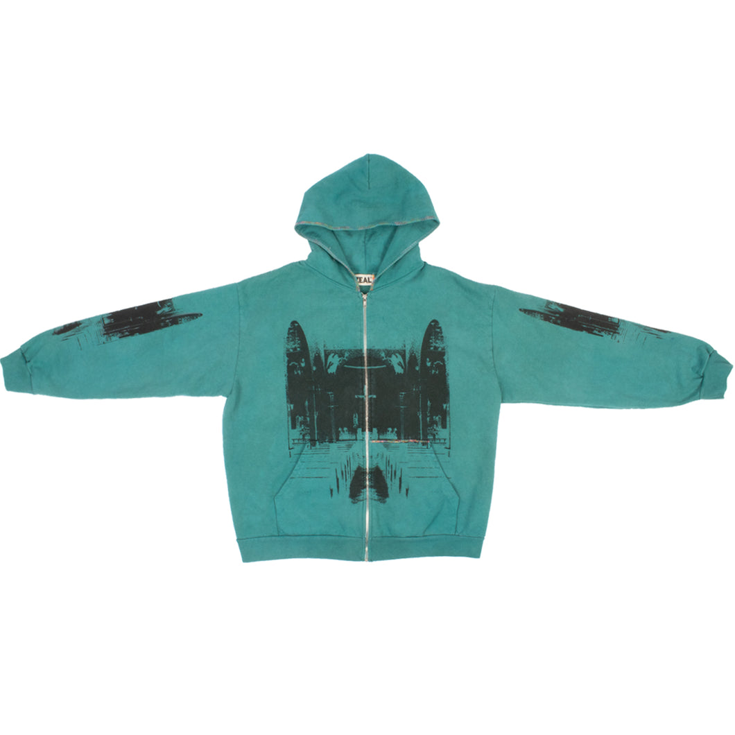 Hand Dyed Shadow Chapel Hoodie in Faded Emerald (2XL)
