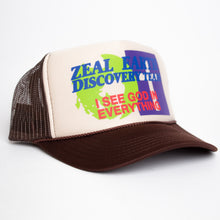Load image into Gallery viewer, Earth Discovery Team Trucker Hat in Brown/Tan
