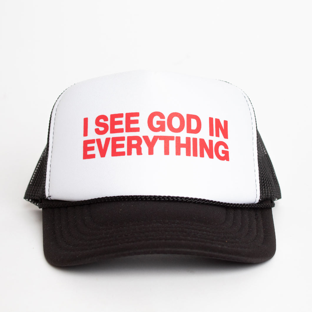 I SEE GOD IN EVERYTHING Trucker Hat in Black/White