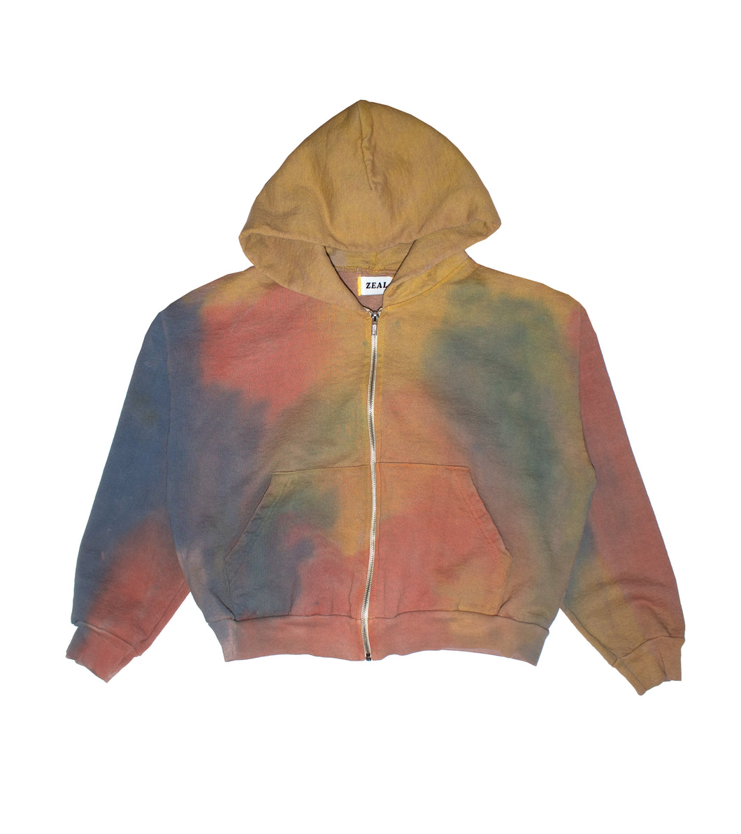 Hand Dyed Multi Color Cropped Hoodie - Large