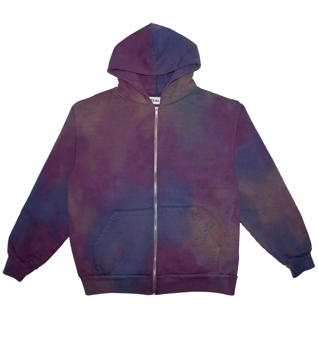 Hand Dyed Multi Color Zip-Up Hoodie - Large
