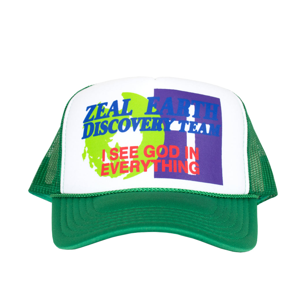 Earth Discovery Team Trucker Hat in Green/White