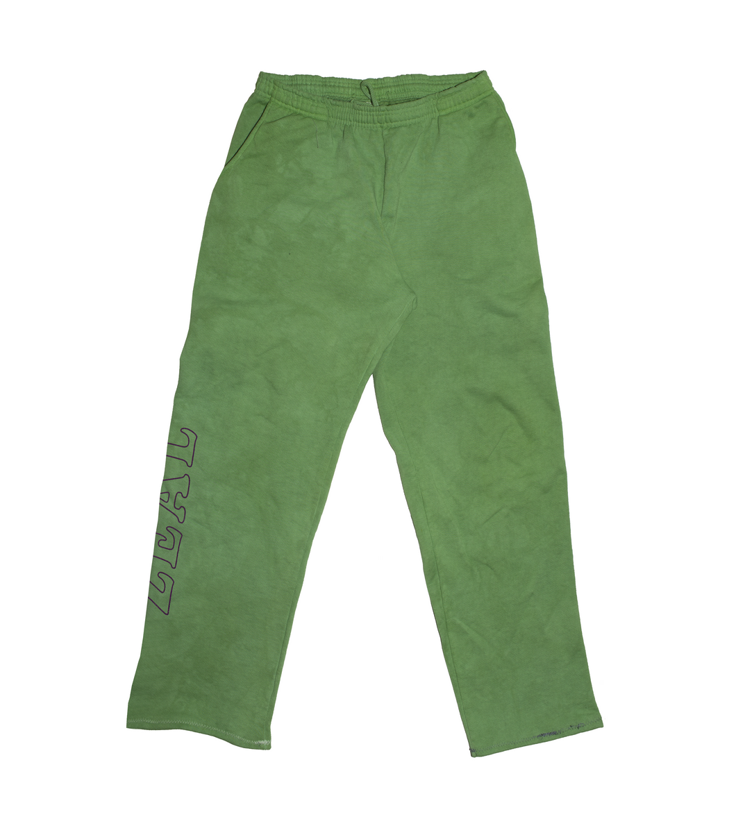 Hand Dyed Green Heavy Fleece Logo Sweatpants - Large & XL