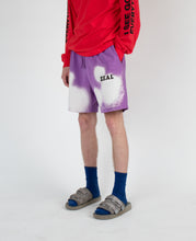 Load image into Gallery viewer, Hand Dyed &amp; Bleached Purple Logo Shorts
