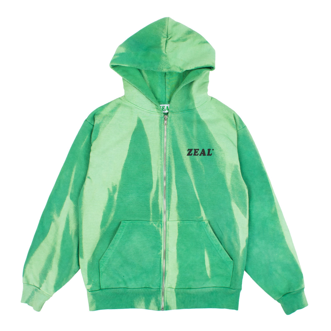 Hand Dyed Green Fade Zip Up Hoodie