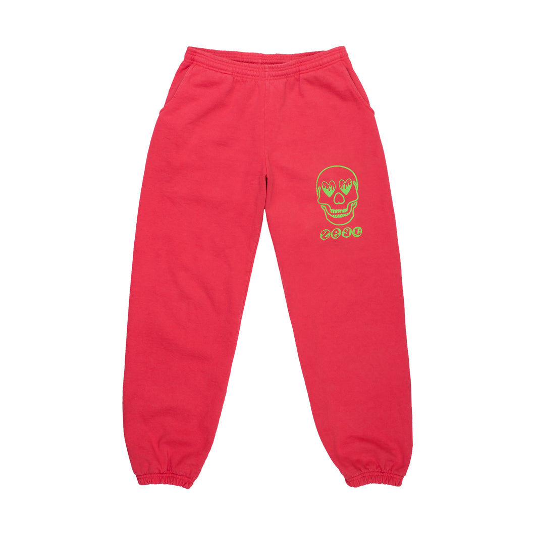 Heart & Skull Sweatpants in Hand Dyed Vintage Pink