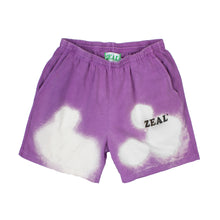 Load image into Gallery viewer, Hand Dyed &amp; Bleached Purple Logo Shorts
