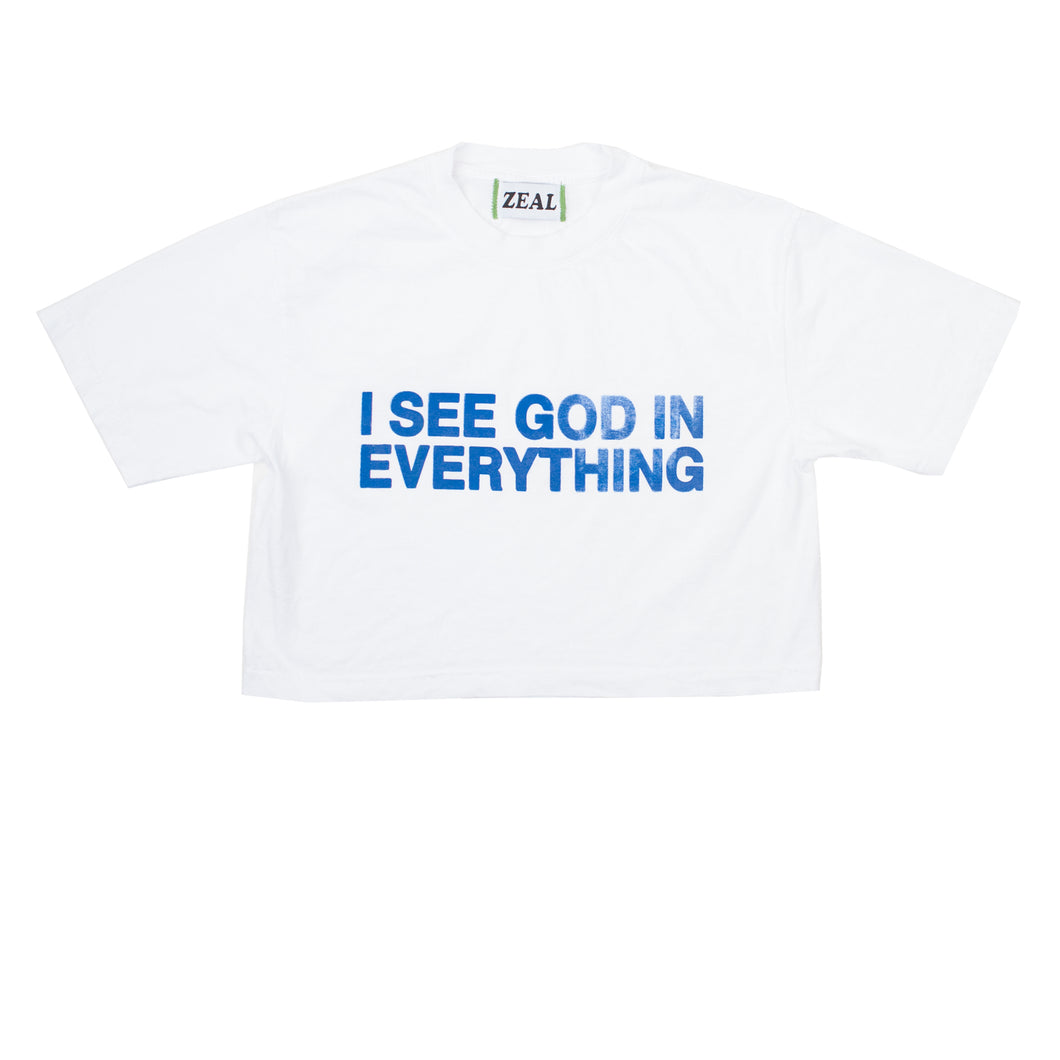 I See God in Everything Oversize Crop T-Shirt in White